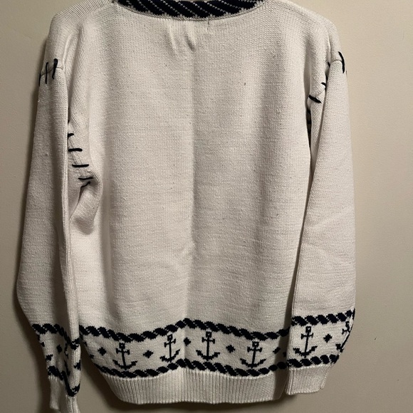 Eddie Bauer Nautical Compass Sweater Cotton knit Cream & Black Vintage Pull over - Picture 4 of 4